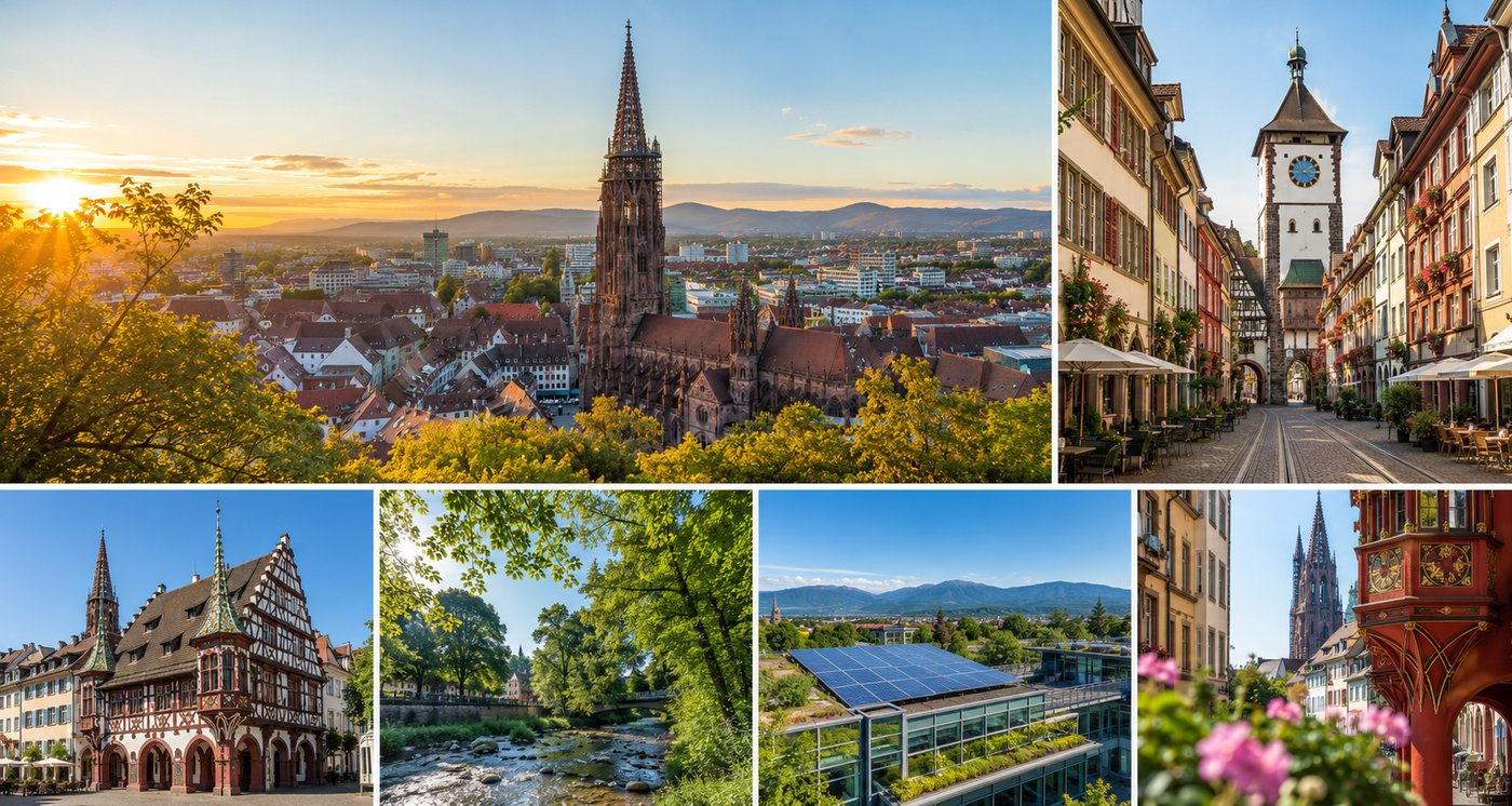 Freiburg im Breisgau bei Sonnenuntergang
